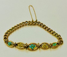 "Victorian 9ct Rose Gold Turquoise & Pearl Set Bracelet" Circa 1880 Heavy 8.4g