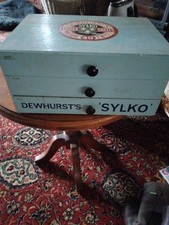 Dewhurst's Vintage Cream Sylko Spool/Bobbin 3-Drawer Wooden Storage Box Full