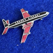 Vintage London Airport Vickers Viscount Aircraft Enamelled Silver Tone Pin Badge