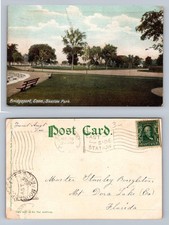 Bridgeport, CT-Connecticut, Seaside Park Benches Lawn View Vintage Postcard