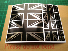 8x Union Jack British Flag Stickers – Silver Chrome & Black Vinyl Decals