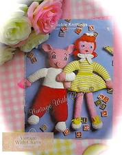 Vintage Toy Knitting Pattern "Piglet & Dolly" Two Cuddly Friends JUST £1.99!