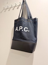 A.P.C. Axel denim small tote bag with dark navy blue leather, perfect condition