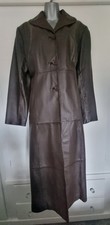 Stunning Jaunty By Ronit Zilkha Dark Brown 100% Leather Long Jacket Coat.S 12-14