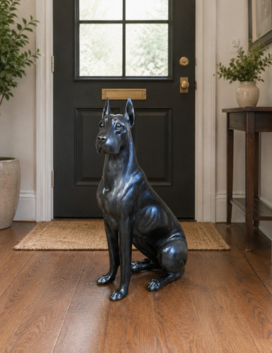 Large black great dane dog - black,