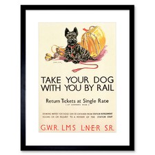 Travel Vintage Ad Policy Dogs Rail Train Scottish Terrier Framed Print 12x16"