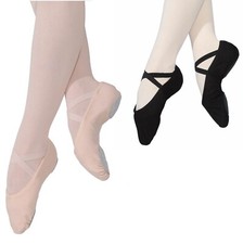 ROCH VALLEY SPLIT SOLE CANVAS BALLET SHOES PINK BLACK LADIES GIRLS RVSTRETCH