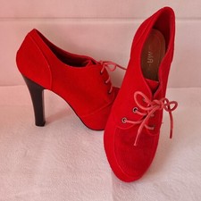 LADIES PLATFORM SHOES SIZE UK 4 RED FABRIC Bootee Trouser Shoe Ma Eva