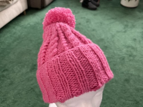 Pink hand knitted beanie hat - pink,