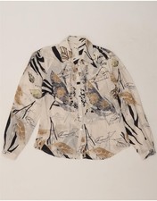 VINTAGE Womens Ruffle Front Shirt Blouse UK 14 Large White Floral Silk DU38