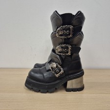 New Rock Vintage Demon Skull Buckles Leather Chunky Platform Boots Uk 4 Eu 37
