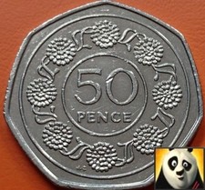 1988 GIBRALTAR 50p Fifty Pence Candytuft Flower RARE AC Die Mark Circulated Coin