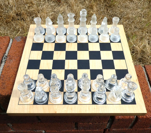 Frosted glass chess set wood - glass,