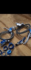 Hope Tech 4 E4 Brake Set Front & Rear With Braided Hoses. Silver/Blue