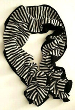 Ladies Women's Scarf  Black & White Stripe Ruffle Warm Knit Reversible 3029