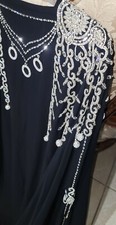 2PC. CROWN JEWELS CHARMS CHIFFON  *HEAVILY CRYSTALLIZED* LUXURY ABAYA WEDDING 