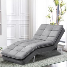 Velvet Recliner Sleeper Chaise Lounge Sofa Bed Chair Padded Seat Click-Clack