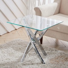 Modern Clear Tempered Glass End Table Sofa Side Coffee Table With Chrome Legs