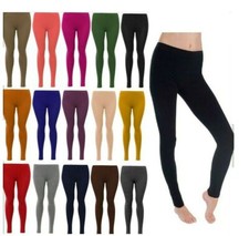 LADIES WOMENS VISCOSE LYCRA PLAIN STRETCHY SOFT LEGGINGS WITH ELASTICATED WAIST