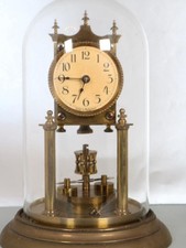 JUF ANTIQUE TORSION ANNIVERSARY 400 DAY CLOCK glass dome SMALL DISC PENDULUM
