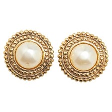 Chanel Round Earrings Gold Plated Faux Pearl Women's CHANEL