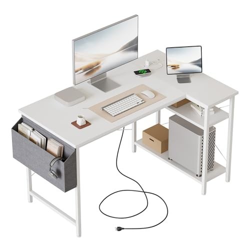 Small shaped desk with power - shaped,