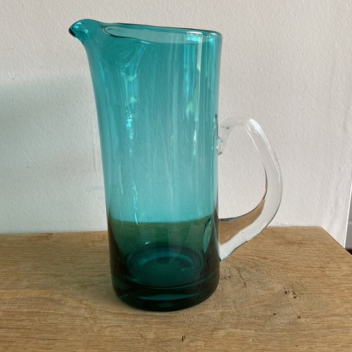 Turquoise teal glass jug - glass,