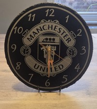 Manchester United Black Slate Wall Clock. Cm 30. Gold Hands