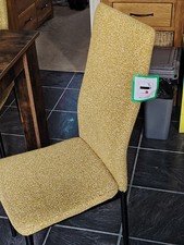 4 X Mustard High Backed Dinning Chairs With Black Metal Legs