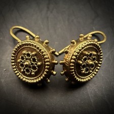 Victorian 15ct Gold Hook Drop Earrings, Intricate Patterned Antique Design 1893
