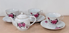 Yong Shang Chinese 3x Teacups & Saucers  With Small Teapot Vintage Rose Charity