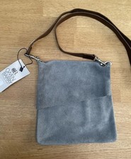 Owen Barry English-Made Grey Suede Simple flap-over Crossbody Bag New 20 x 22cm