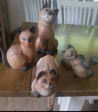 Collection of Four Solid Wooden Cats, Unbranded Good condition