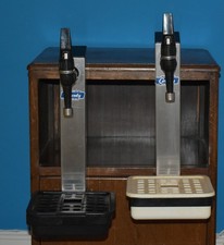Pair Vintage Grundy Beer Pumps With QAVF  Alumasc Taps Original Drip Trays  VGC
