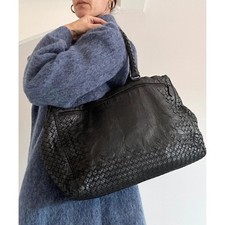 Bottega Veneta Black Intrecciato Leather Large Tote Bag - Vintage - Authentic