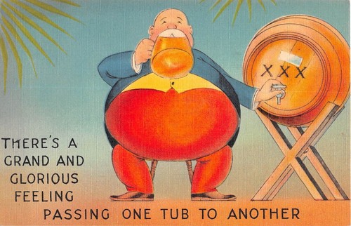 Fat man drinking - drinking, from