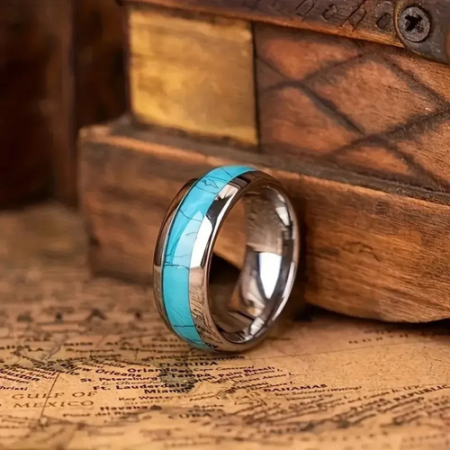 Hot inlay blue turquoise rings - blue,