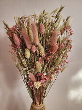 DRIED FLOWER BOUQUET 40CM HANDMADE NATURAL MIXED - NATURAL GREEN AND PINK