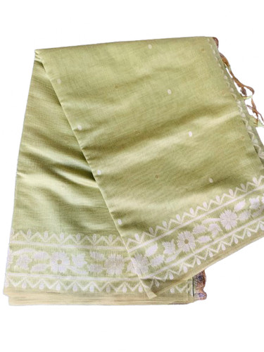 Light pista jamdani saree - pista,