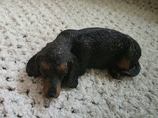 Black Dachshund Sleeping Puppy Dog Figure Figurine Ornament L: 8cms