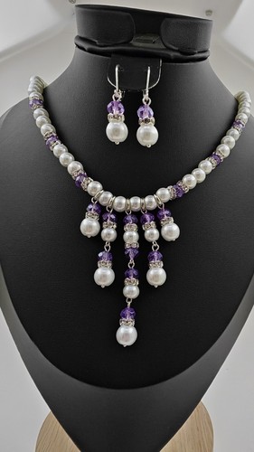 Handmade white pearl - white, lilac