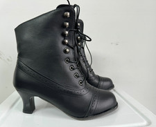 Women Low Kitten Heel Ankle Boots Ladies Victorian Retro Lace Up Shoes Size 3-9