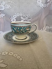 WEDGWOOD FLORENTINE TURQUOISE CUP & SAUCER GREEN BACKSTAMP EXCELLENT CONDITION