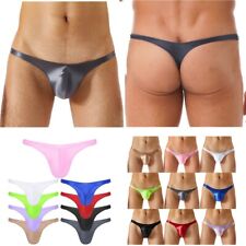 UK Men Swimwear Underwear Solid Color Low Waist Glossy Bulge Pouch Thongs Briefs