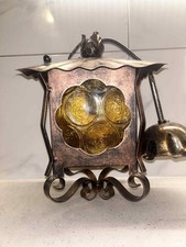 RARE Antique brass and amber chandelier light