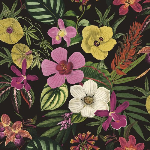 Rasch floral leaf black - rasch,