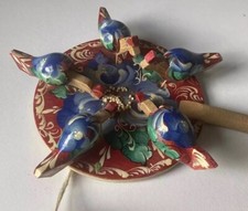 Folk Art Wooden Russian Toy Pecking Chickens