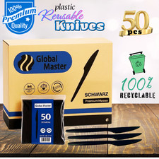 Global Master Reusable Plastic Knives 50 Pcs | 100% Recyclable | Premium Quality