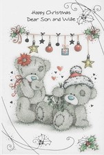 SON AND WIFE TATTY TEDDY CHRISTMAS CARD 9 X 6 INCHES