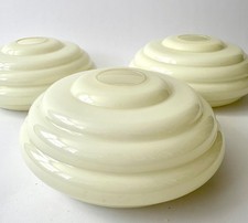 3 vintage French glass light shades chandelier pale green white 1930s